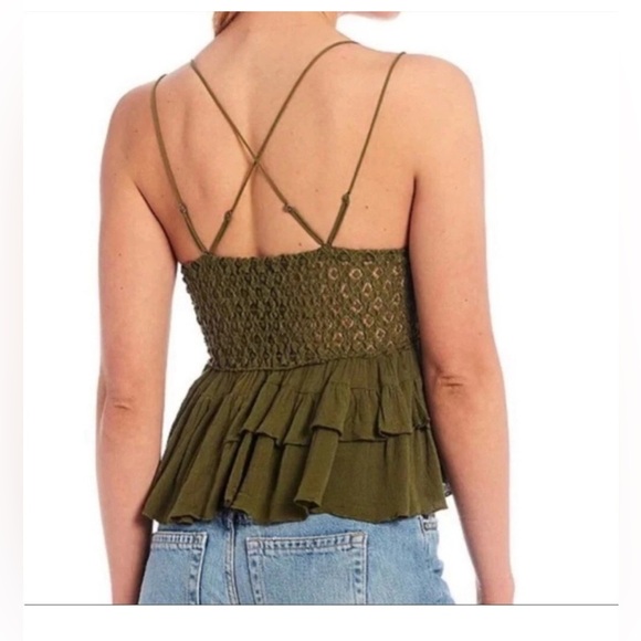 Free People Womens medium olive green Adella lace cross strap Cami XS Fairy Boho - Picture 2 of 7